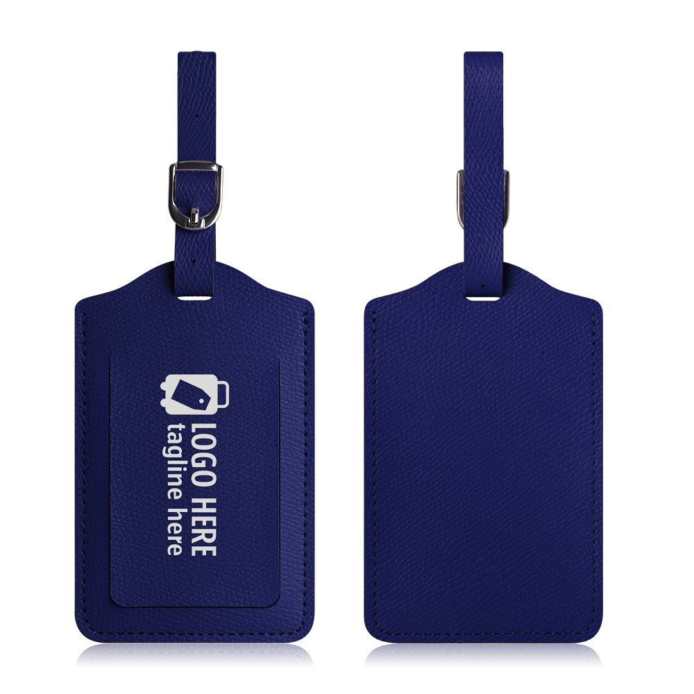 Classic Faux Leather Luggage Tag Blue Both Sides with Logo