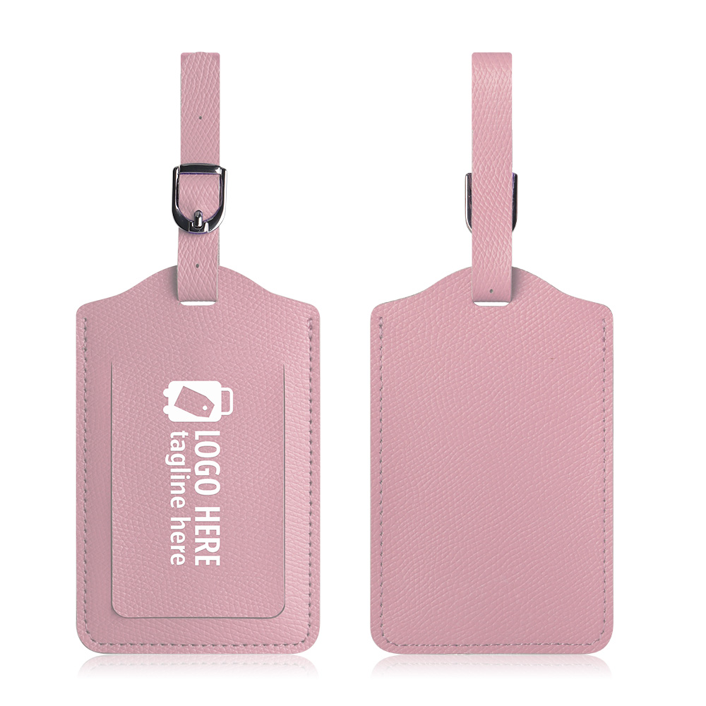 Classic Faux Leather Luggage Tag Pink Both Sides with Logo