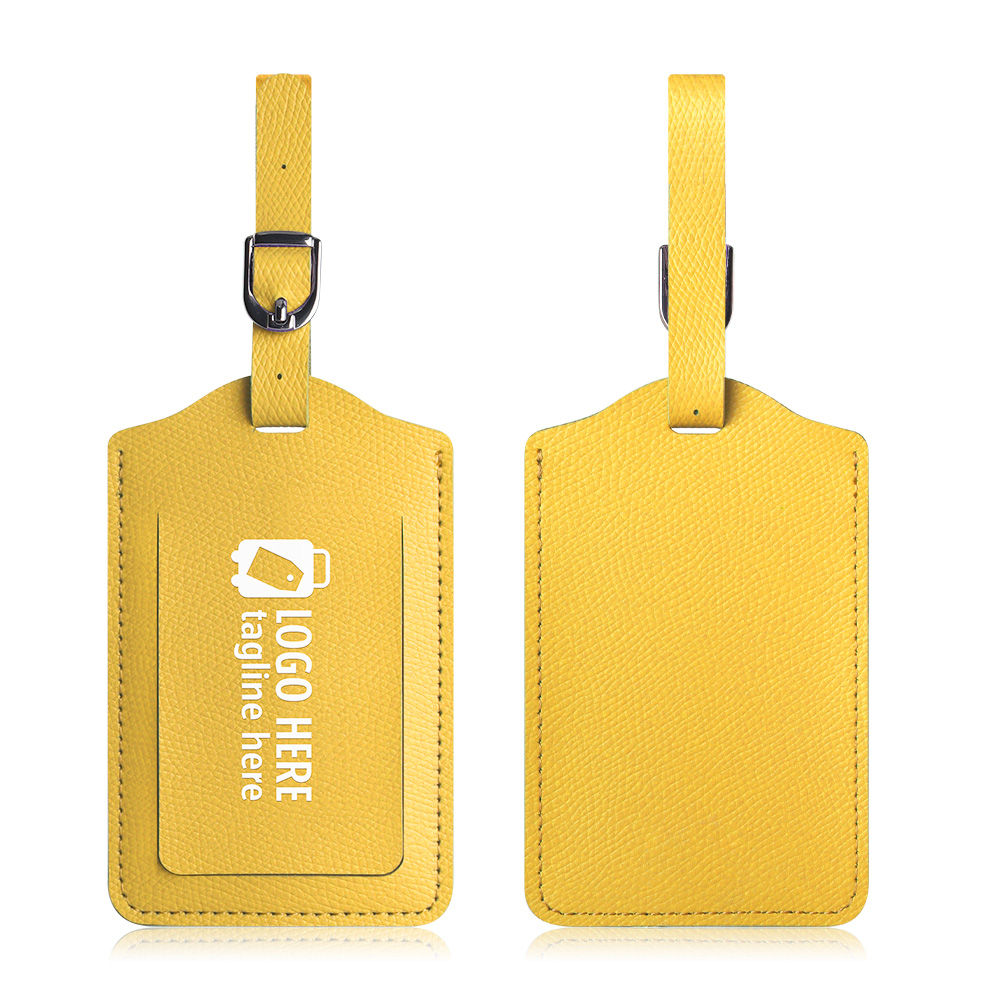 Classic Faux Leather Luggage Tag Yellow Both Sides with Logo