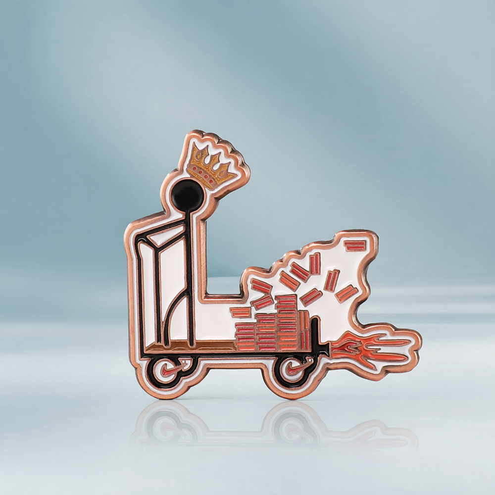Custom Crown Figure Cart Soft Enamel Antique Copper Pin