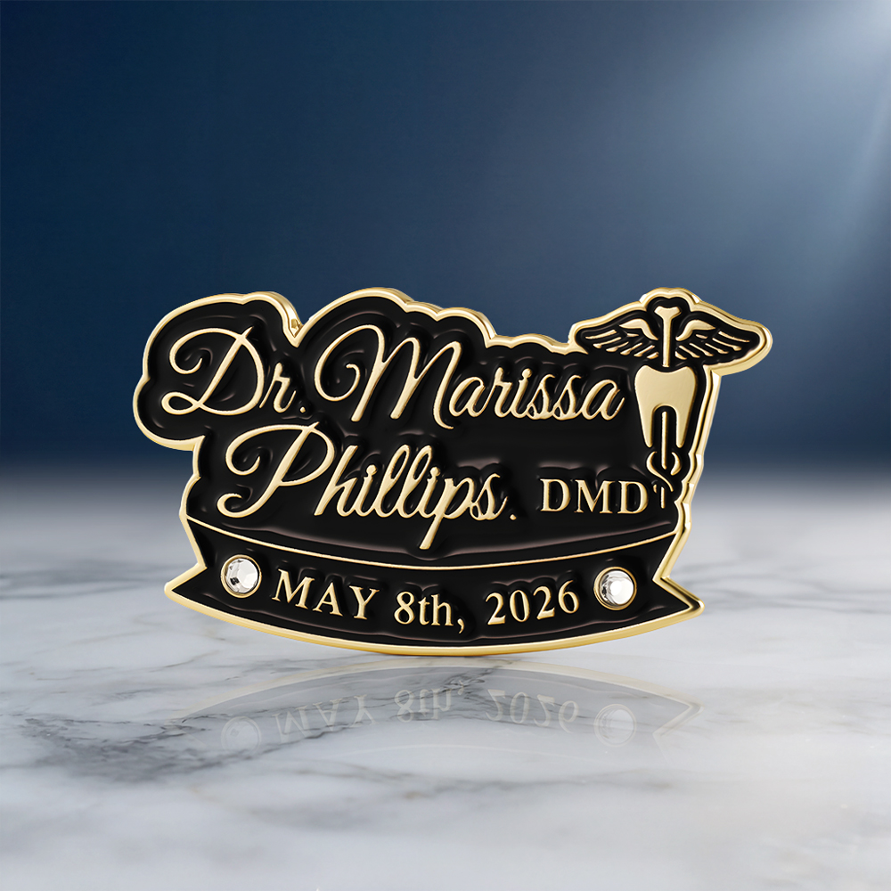 Custom Dr. Marissa Phillips DMD Rhinestone Corporate Lapel Pin