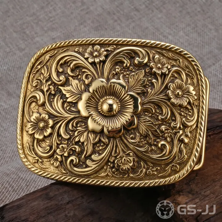 Gold Large Floral Rectangle Belt Buckles for Women Gold Large Floral Rectangle Belt Buckles for Women