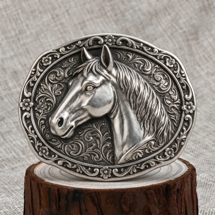 Silver Floral Horse Head Belt Buckles for Women
