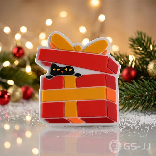 Glow-in-the-Dark Hiding Cat Christmas Present PVC Shoe Charm Glow-in-the-Dark Hiding Cat Christmas Present PVC Shoe Charm