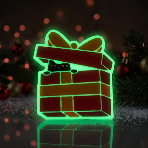 Glow-in-the-Dark Hiding Cat Christmas Present PVC Shoe Charm