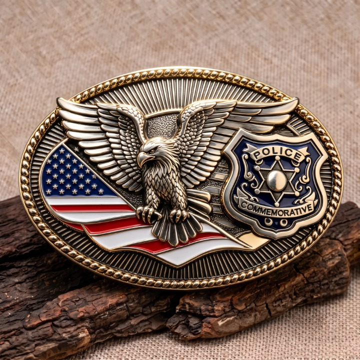 American Flag Eagle Police Belt Buckle
