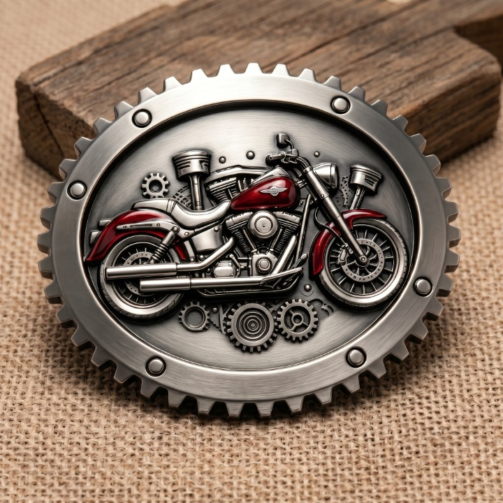 Gear Frame Red Chopper Mechanical Motorcycle Belt Buckle