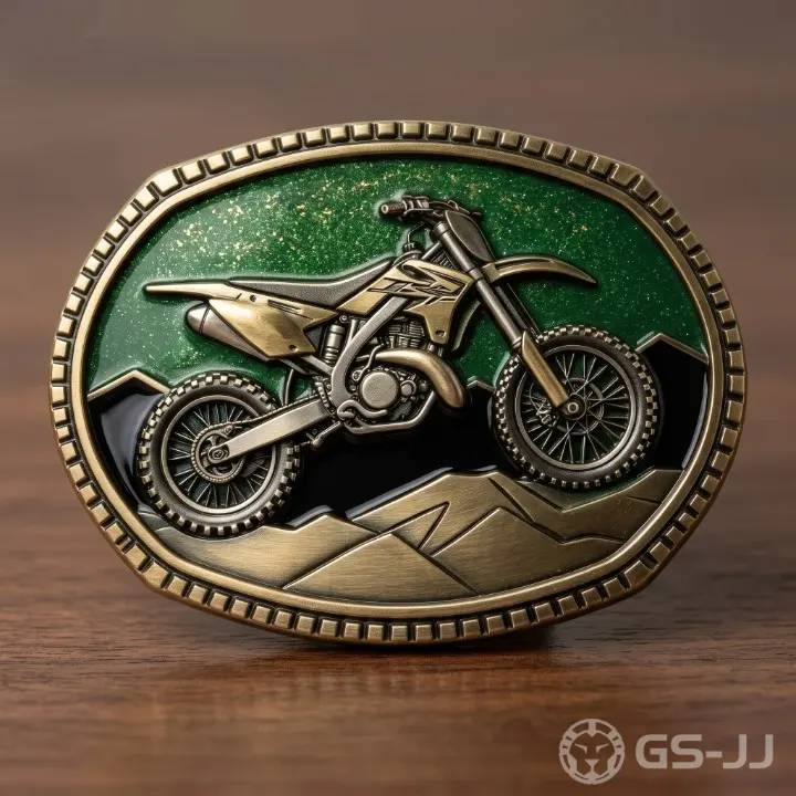 Green Glitter Mountain Dirt Bike Motorcycle Belt Buckle Green Glitter Mountain Dirt Bike Motorcycle Belt Buckle
