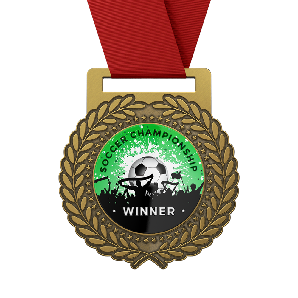 Soccer Championship Winner Medal with Ribbon