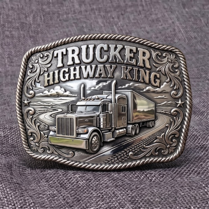 Trucker Highway King Silver Truck Belt Buckle