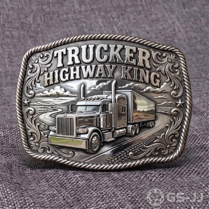 Trucker Highway King Silver Truck Belt Buckle Trucker Highway King Silver Truck Belt Buckle