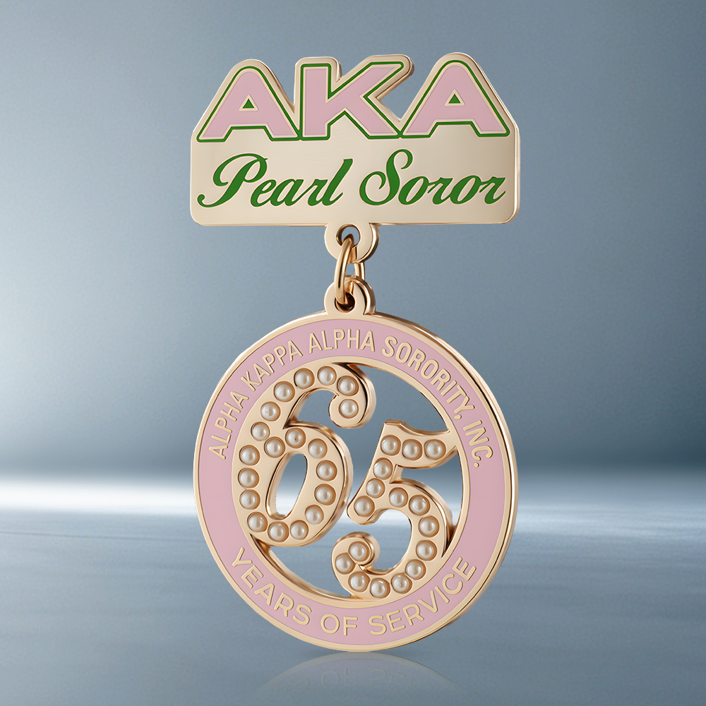 AKA Pearl Soror 65 Years of Service Rhinestone Pin