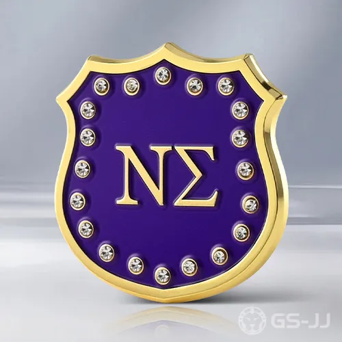 Custom Nu Sigma Greek Shield Rhinestone Pin Custom Nu Sigma Greek Shield Rhinestone Pin