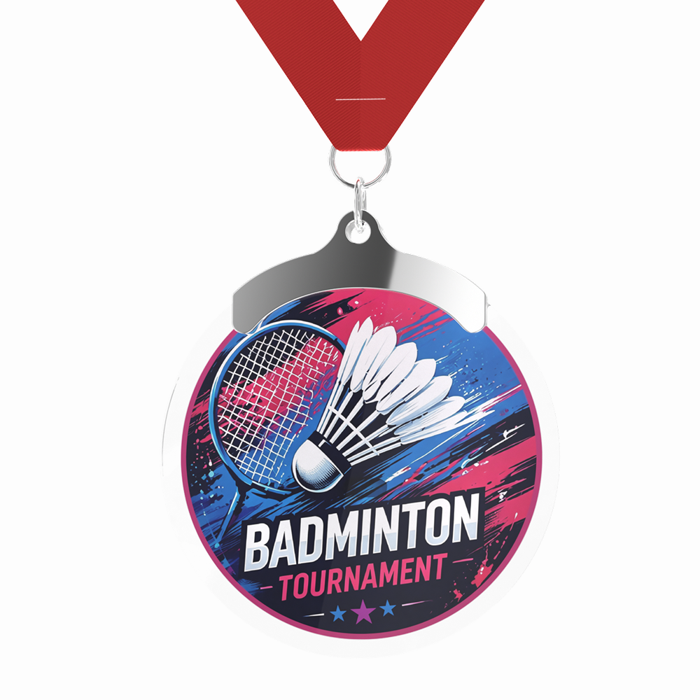 Badminton Tournament Acrylic Medal with Ribbon Badminton Tournament Acrylic Medal with Ribbon