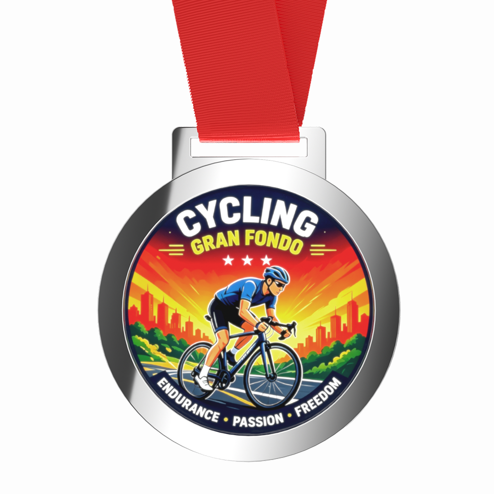 Custom Gran Fondo Cycling Medal with Ribbon