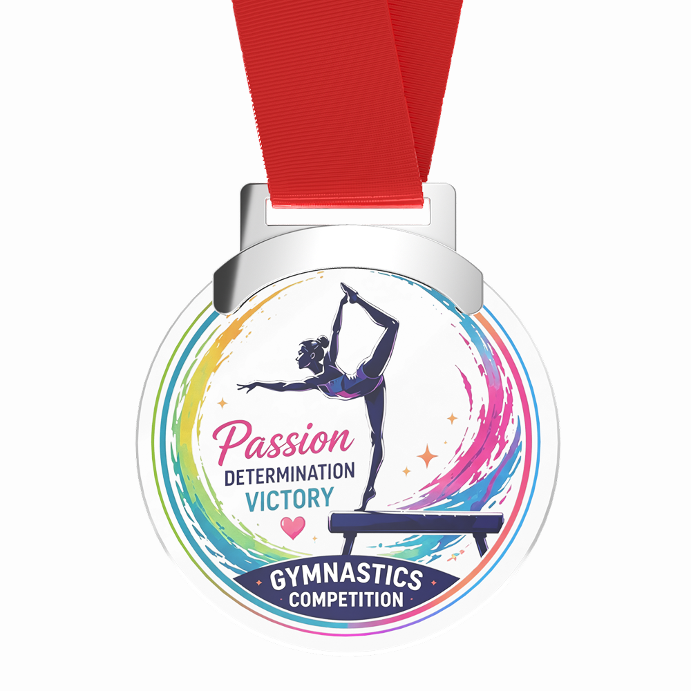 Custom Gymnastics Competition Acrylic Medal with Ribbon