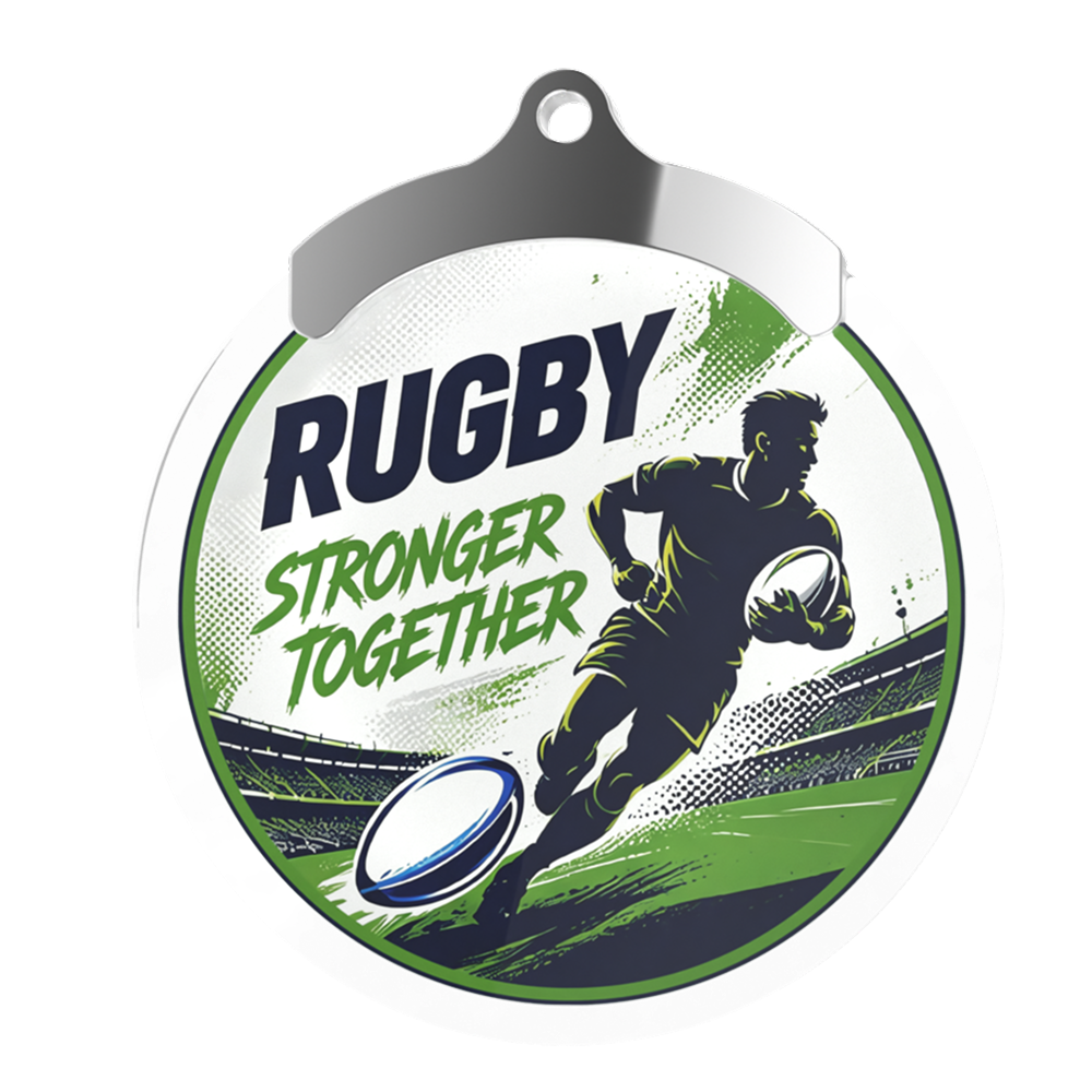 Custom Rugby Tournament & Team Medals Front Custom Rugby Tournament & Team Medals Front