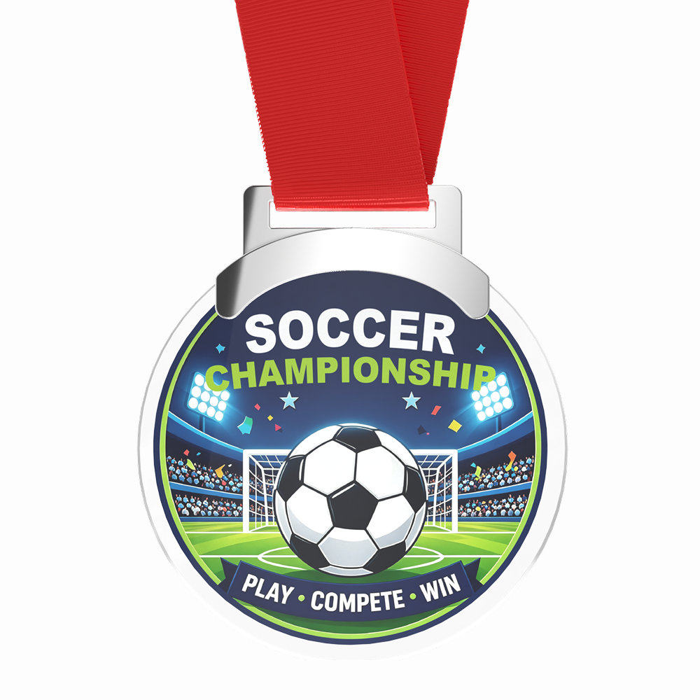 Custom Soccer Championship Acrylic Medal with Ribbon
