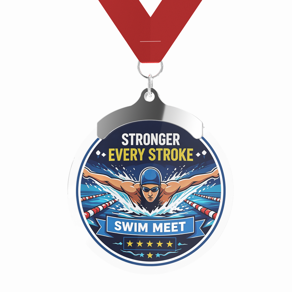 Custom Swim Meet Acrylic Medal with Ribbon