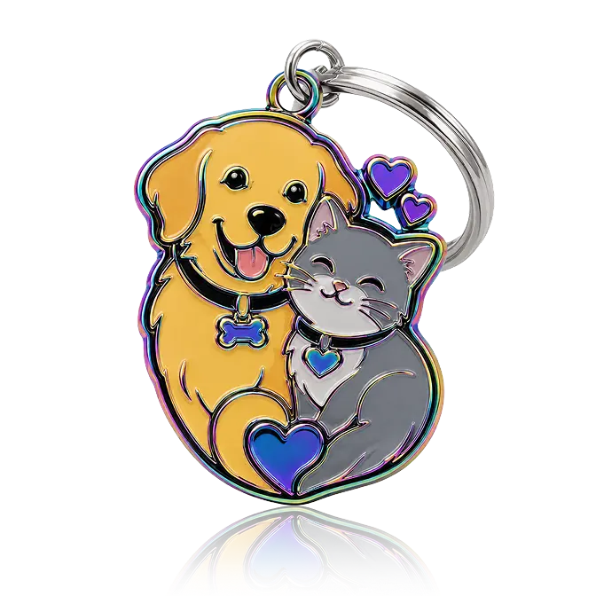 soft enamel keychain with rainbow plating for dog & cat love