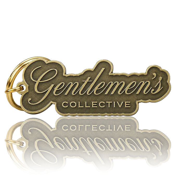Text die struck key chain with antique gold