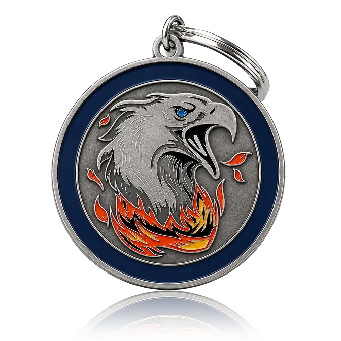 circle soft enamel key chain with antique silver fininsh for eagle