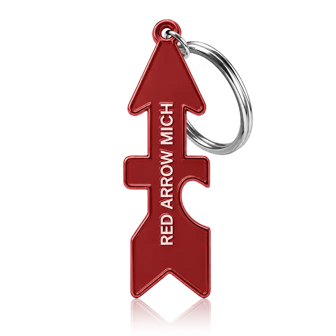 arrow shape metal keychain with dye red