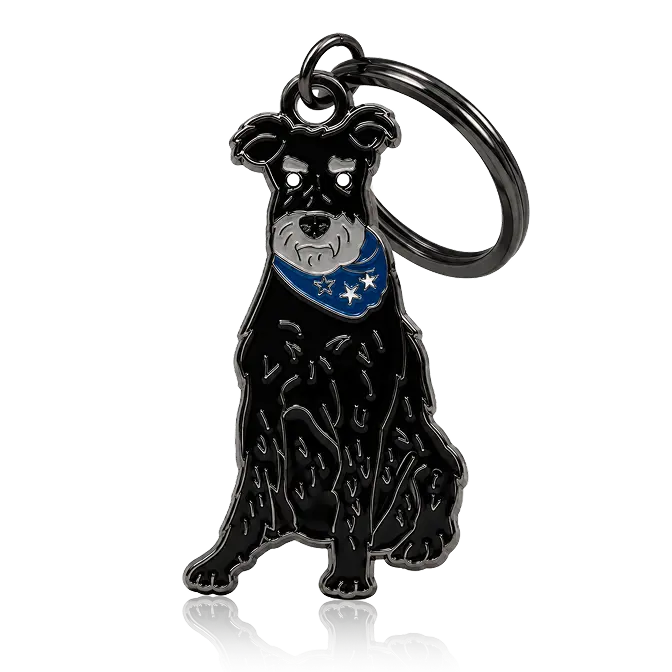 dog keychain with soft enamel and black nickel plating