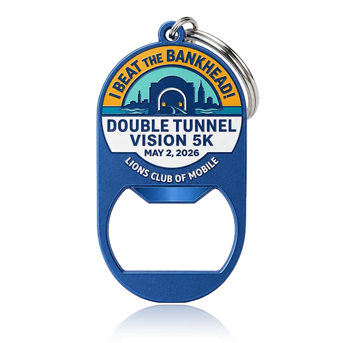 Club bottle opener keychain with dye blue