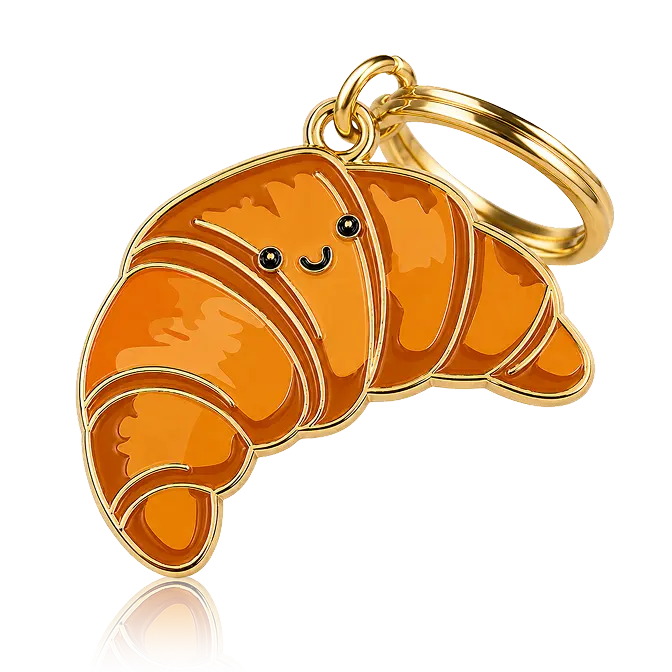 Croissant design keychain with shiny gold line