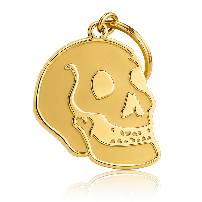 skull design sandblast keychain with shiney gold