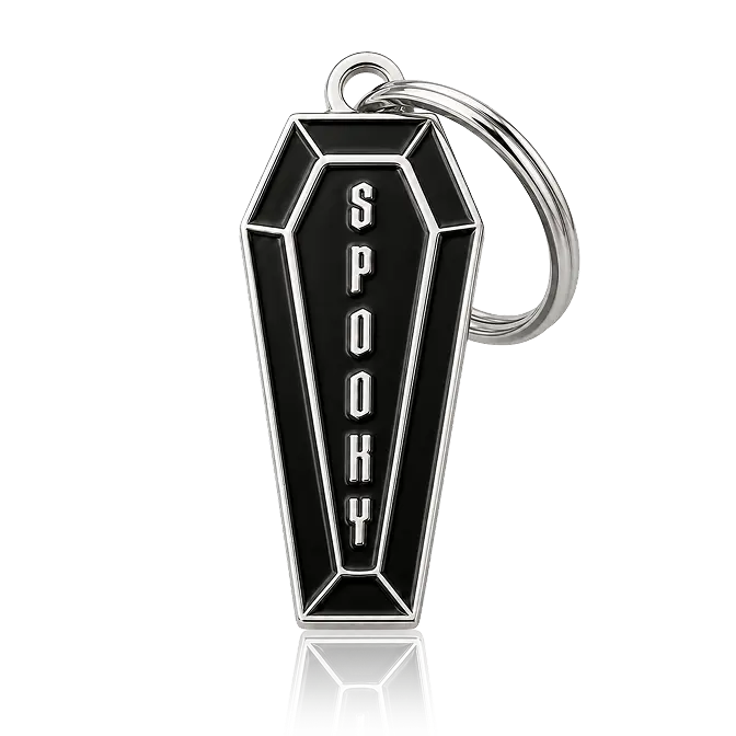 coffin design soft enamel keychain with shiney silver 