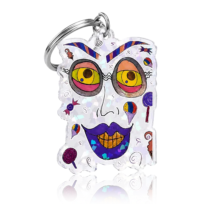 face acrylic key chain with holographic shard