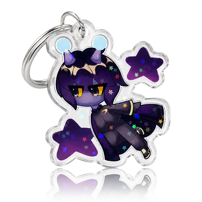 anime keychain with holographic star acrylic