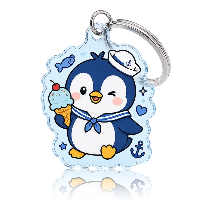blue transparent acrylic keychain for penguin