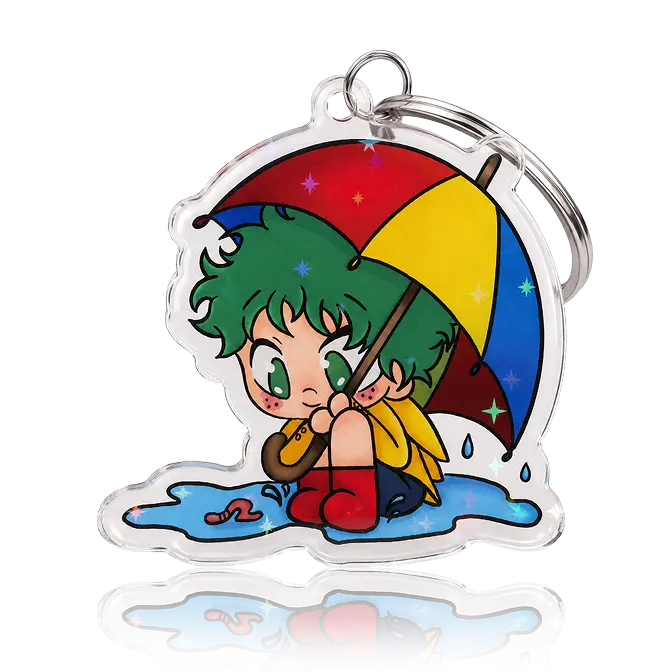 boy keychain with holographic star acrylic