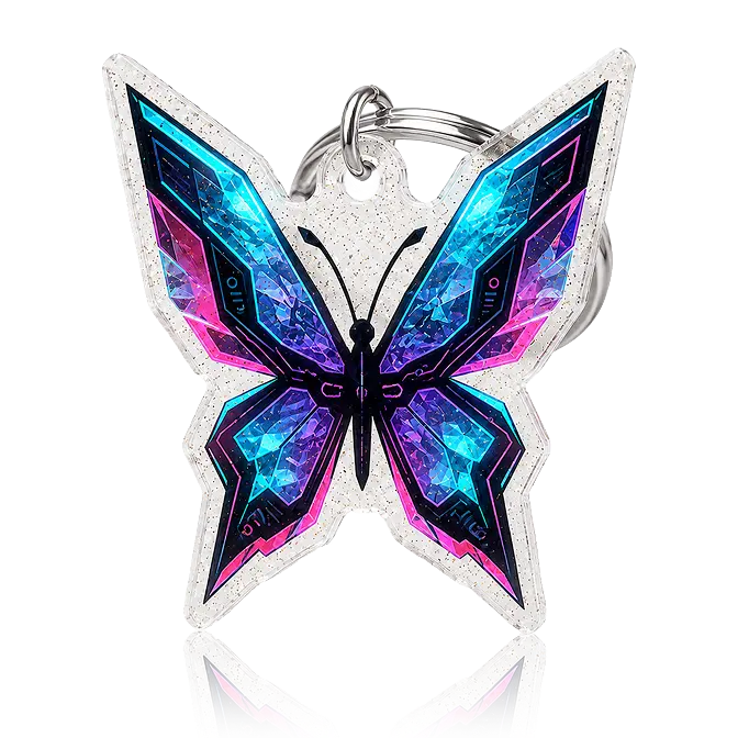 butterfly acrylic keychain with gillter finish