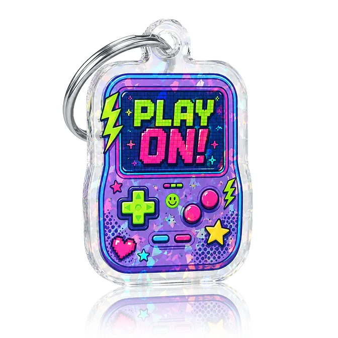 Game console acrylic key chain with holographic shard