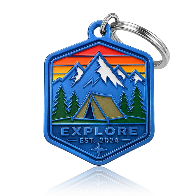 Outdoor brand promotion keychain with dye blue 