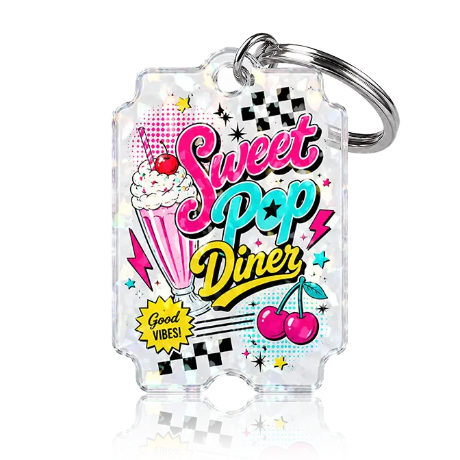 restaurant gift acrylic key chain with holographic shard