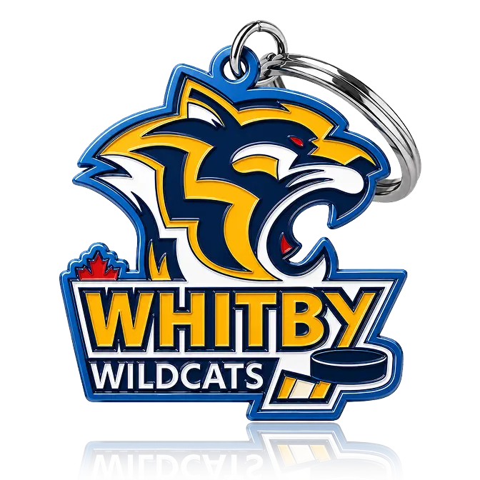tiger logo metal key chain with dye blue finish