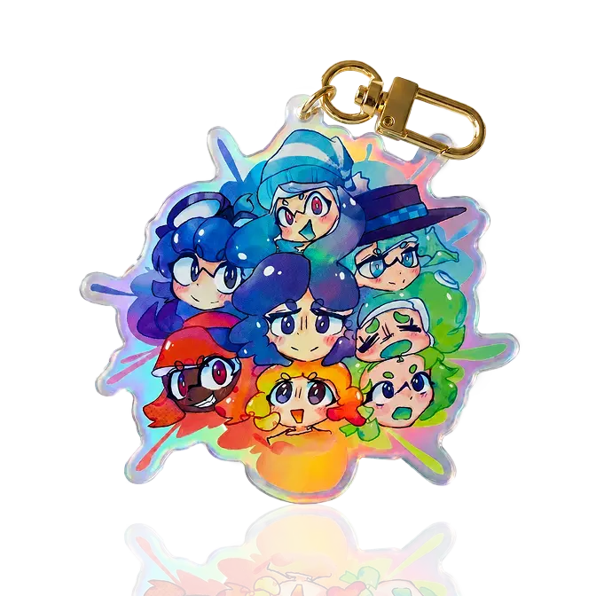 anime character keychain with rainbow finish