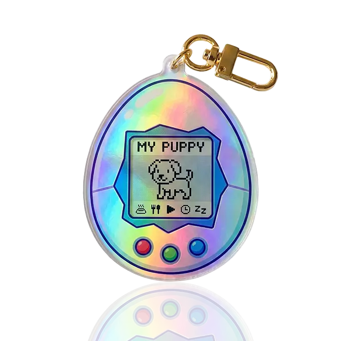 game console keychain with rainbow finish