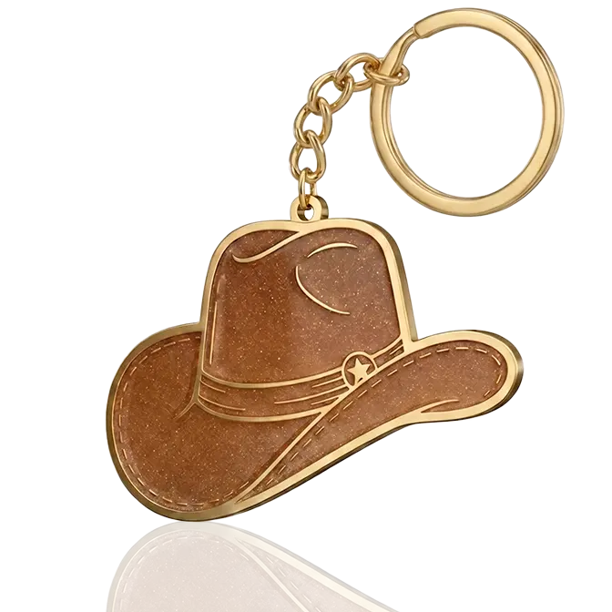 hat metallic keychain with pearlized
