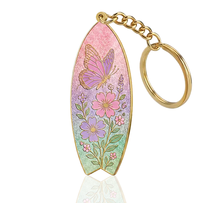 buttlerfly soft enamel keyring with gradient pearlized