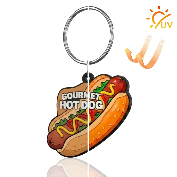 UV light transformation keychain for hot dog
