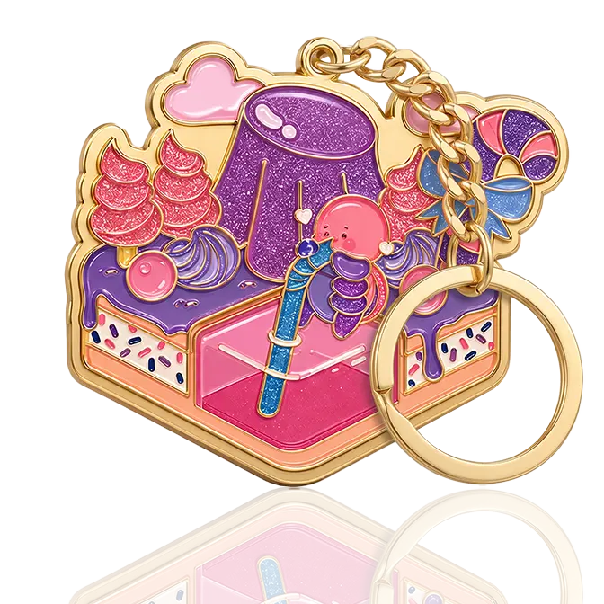 ice cream enamel key ring with gillter
