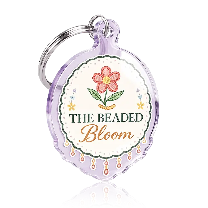 the beaded bloom key chain with purple transparent acrylic 