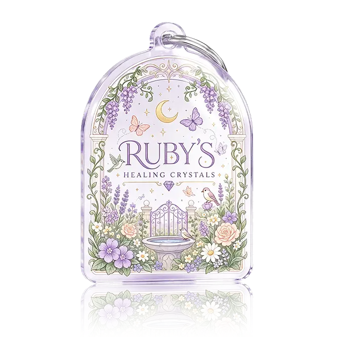 Garden keychain with purple transparent acrylic 