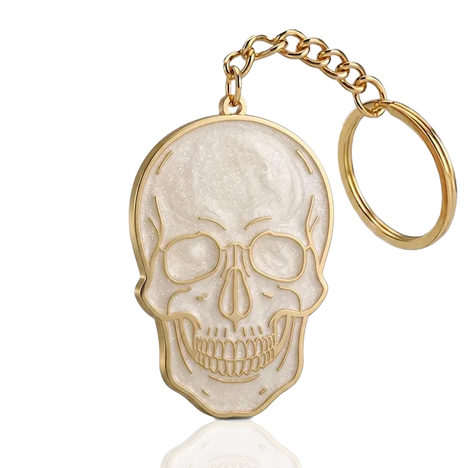 Skull metal enamel key chain with pearlized